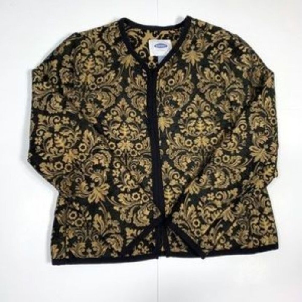 Old Navy Blazer Party Evening Black Gold Damask Unlined Open Front Size Medium - Picture 3 of 8